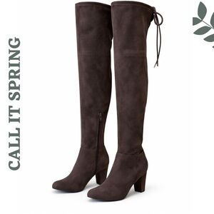 Call It Spring Brown Over-the-Knee Heeled Boots | Size 8